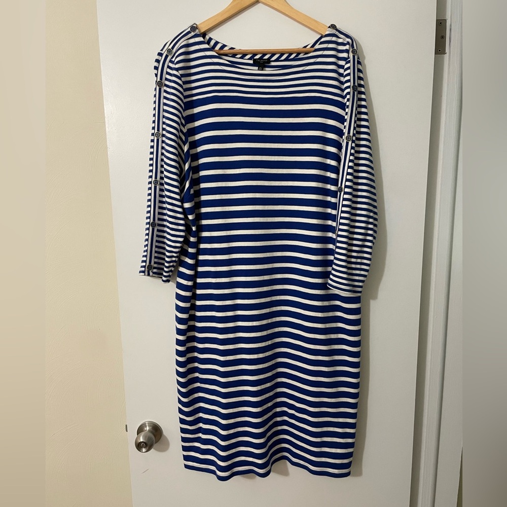 Talbots 100% cotton Striped Blue and White Dress 2X